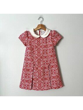 Rachel Riley Red White Print Short Sleeve Collared Dress Girl's Size 6 Years